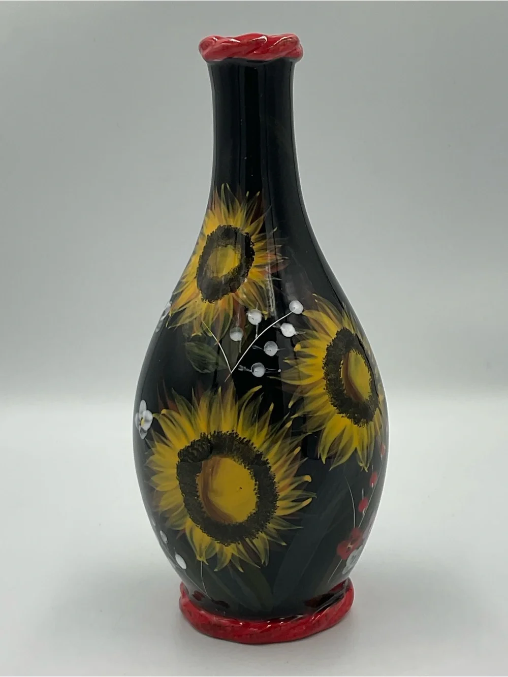 Vintage Bella Casa by Ganz Ceramic Black & Read Sunflower Vase
